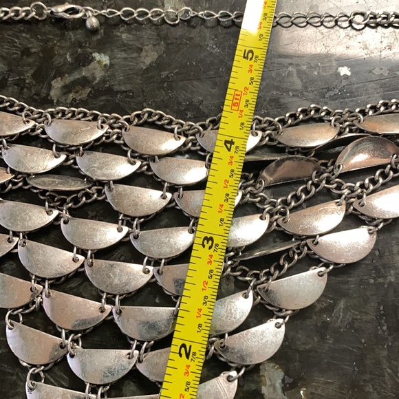 Vintage Chainmail Bib Half Moon Mermaid Dragon Scale Necklace - Picture 5 of 5